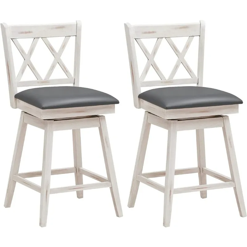 

COSTWAY Bar Stool Set of 2, 360° Swivel Counter Height 25inch Bar Stool with Foot Rest Upholstered Cushion & Ergonomic Backrest