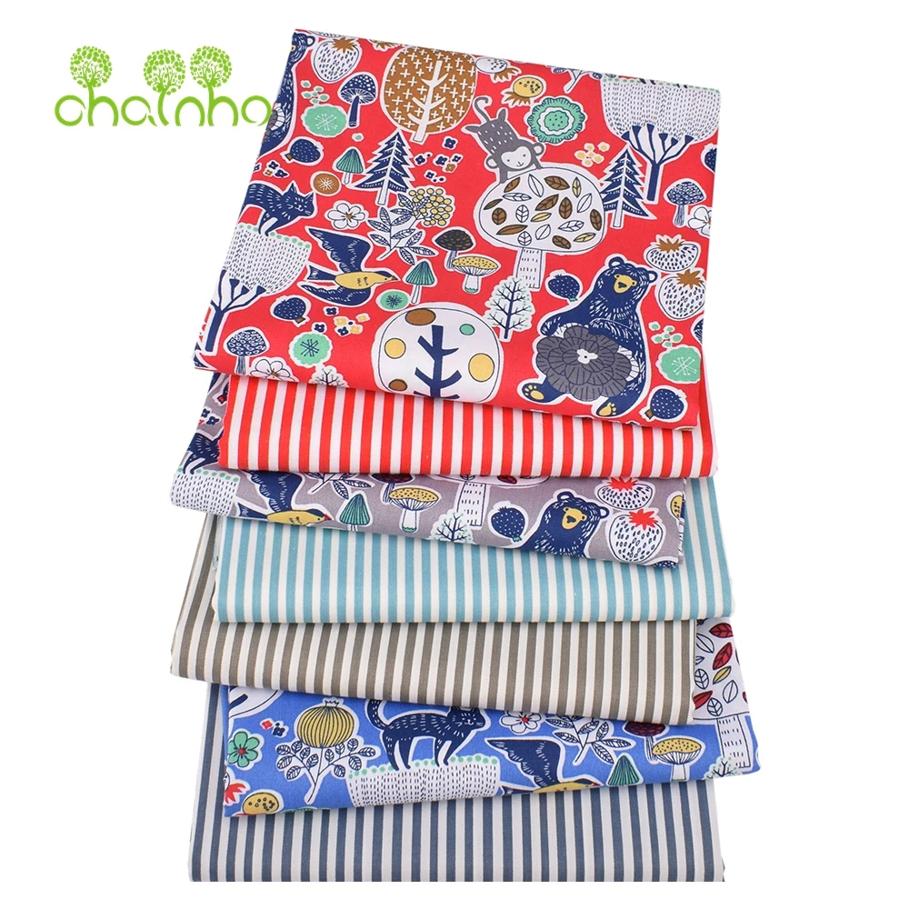 Chainho,Printed Twill Weave Cotton Fabric,DIY Sewing Quilting Material,Patchwork Cloth,7 Designs Cartoon Series,2 Sizes,15C282