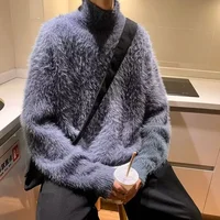 Winter Imitation Mohair Turtleneck Sweater Fashion Causal Loose High Street Knit Sweaters Pullovers Men Top Male Clothes 1