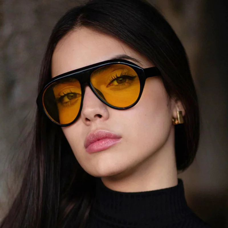 Vintage-Sonnenbrille mit großem Rahmen für Damen, runde Piloten-Sonnenbrille in Schwarz mit Farbverlauf, coole Herren-Sonnenbrille, Designer-Sonnenbrille aus einem Stück für Männer