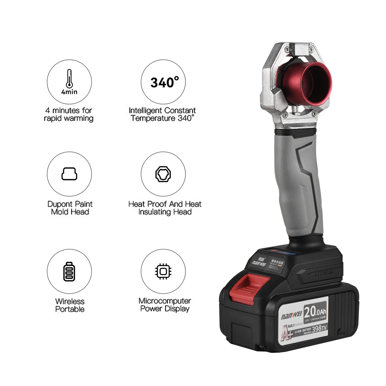 NANWEI 21V Hot Melt Machine Cordless 340℃ PPR PE PVC Water Pipe Melter Plastic Welding Machine with Replacement Heads 4
