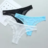 Sexy Transparent string culottes femmes dentelle voir à travers l'entrejambe maille bas Sexy sans couture taille basse t-pantalon sous-vêtements 3