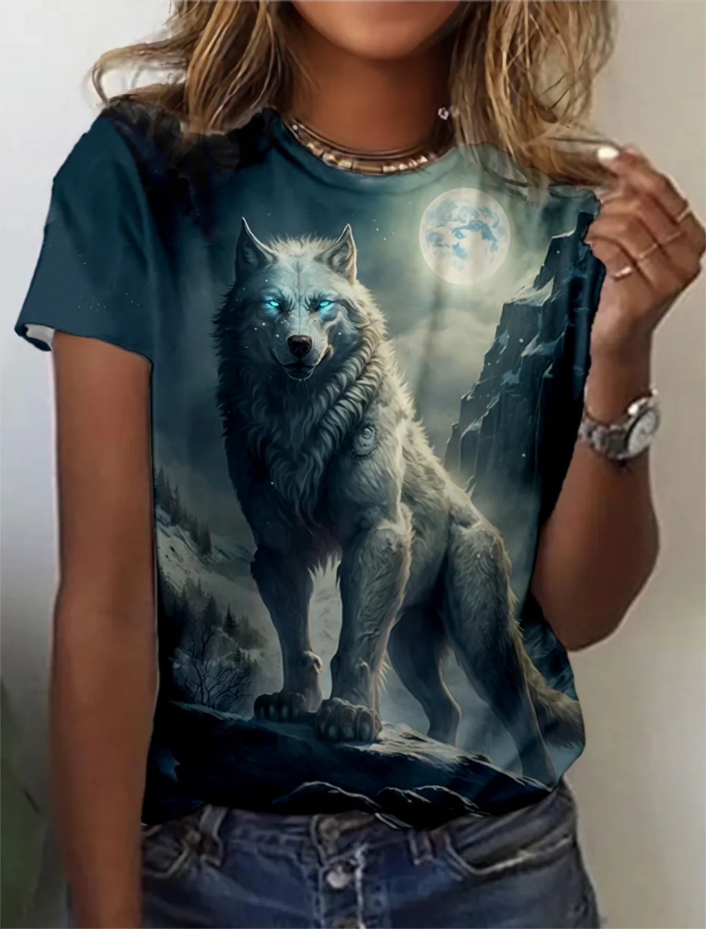 Fashion Women's T-shirt with wolf  Graphic 3D Printed Short Sleeve Summer  T-shirt oversized Polyester Fiber Clothing623_voghion.com