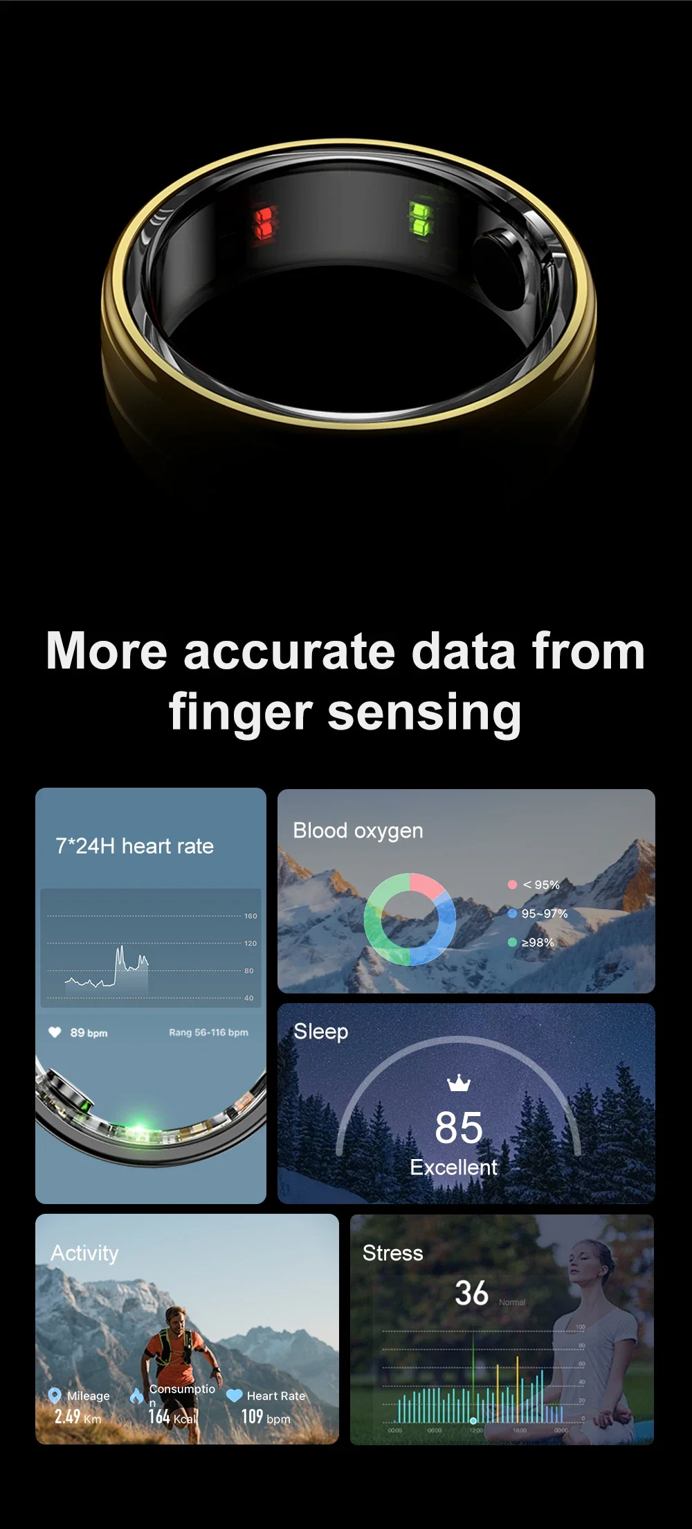 Zordai R06 Bluetooth Smart Ring With Charging Case Wearable Ring For Men Women Sport Heart Rate Blood Oxygen IP68 Waterproof