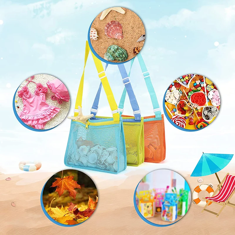 Beach Toy Mesh Bag Kids Shell Storage Bags Beach Toy Seashell Mesh Pool Bag Sand Toys Swimming Accessories for Chlid 수영가방 mesh beach bag mesh bag