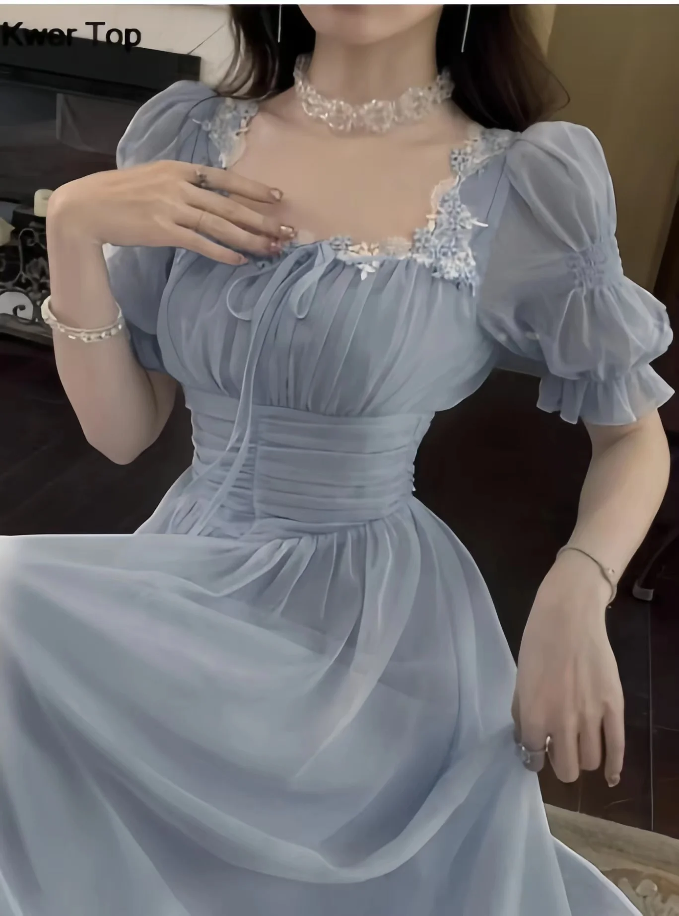 한국 우아한 공주 이브닝 파티 미디 드레스, 여름 시크 붕대 비치 베스티도, 프랑스 코트 스타일, 큰 밑단 로브 의류