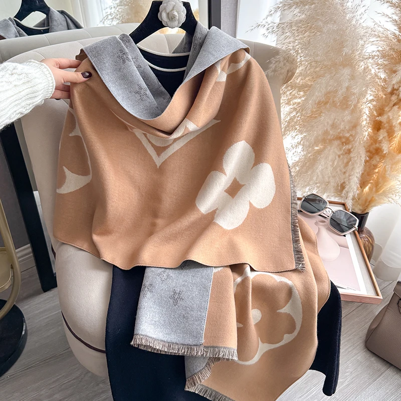 Laest Design Elegant Pashmina Shawl Imitation Cashmere Jacquard Pattern Scarves Winter Collocation Thickened Warm Scarf Shawl