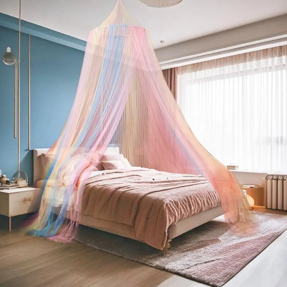 Netting-Canopy-Dome-Mosquito-Net-Room-Decor-Mesh-Fabric-Rainbow-Color-Bed-Canopy-Princess-Style ...