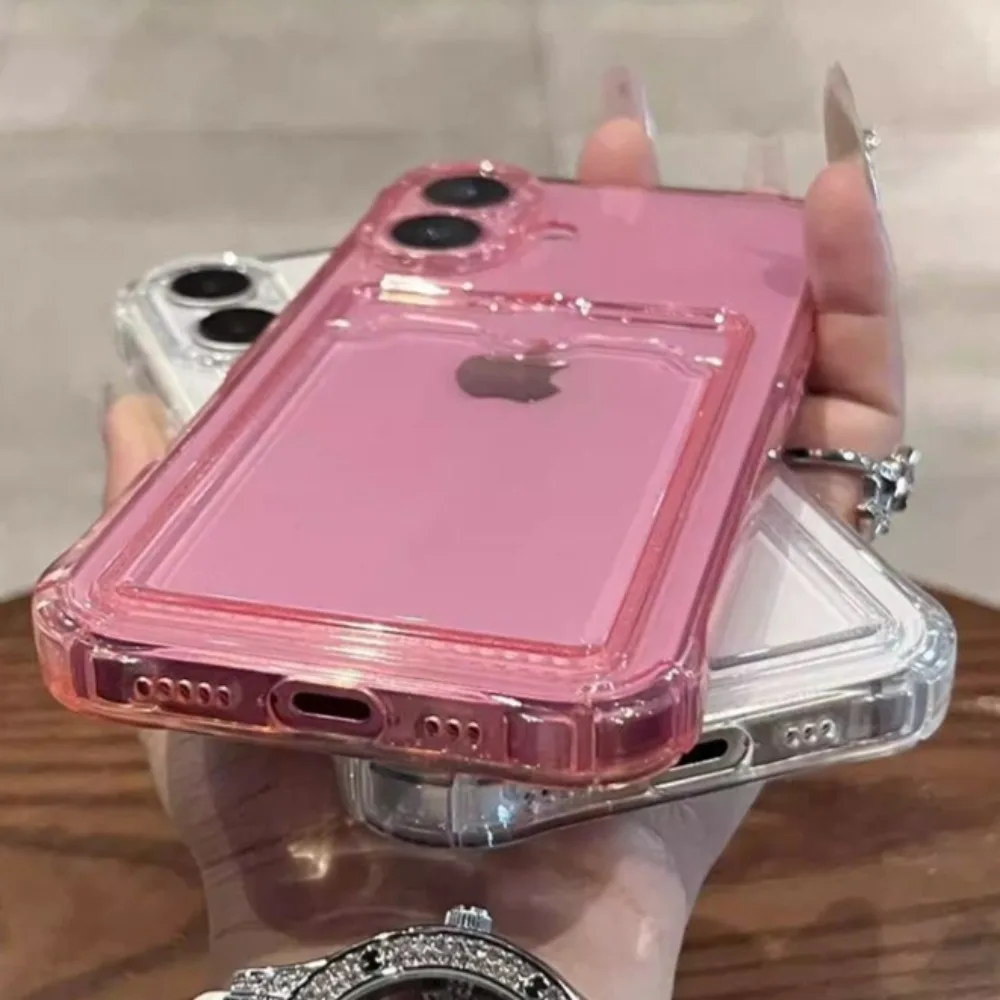 Brieftaschen-Kartenhalter, durchsichtige weiche Hülle für iPhone 16, 11, 13, 12, 14, 15, 17, Pro Max Plus, transparente Kartenfächer, stoßfeste Stoßstangenabdeckung