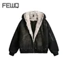 FEWQ Men's Padded Jackets New Fashion Denim Fleece Hooded Worn-out Zipper Patchwork Loose Winter Male Clothing Stylish 24F1011 1