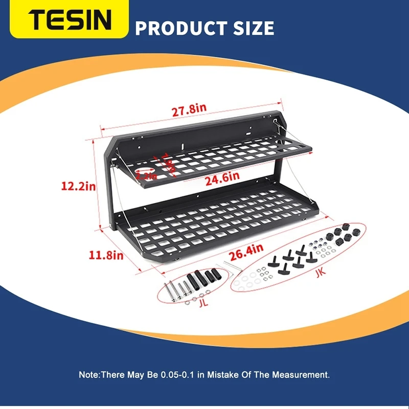 TESIN Double Layer Tailgate Table Rear Door Foldable Rack Storage Shelf for Jeep Wrangler JK/JL 2007- Car Accessories