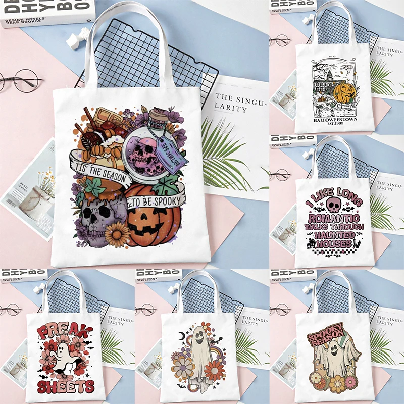 

Милая сумочка с принтом призрака, Женская Рождественская мода, большие сумки-тоуты, Женская Боковая Сумка, многоразовые эко-сумки, сумка для покупок