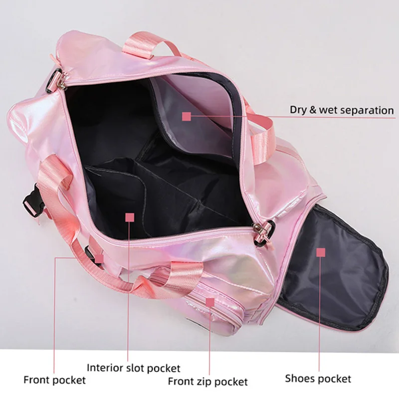 Pearl Glossy Gym Bag Women Fitness Training Handbag Waterproof Yoga Bags Wet Dry Separation Swimming Pack Female Travel Tote Bag 2