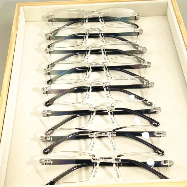 14-Pack Vintage Style Rimless Reading Glasses - Rectangular Frame, Blue Light Blocking, Anti-Fatigue, Unisex, Lightweight PC 2