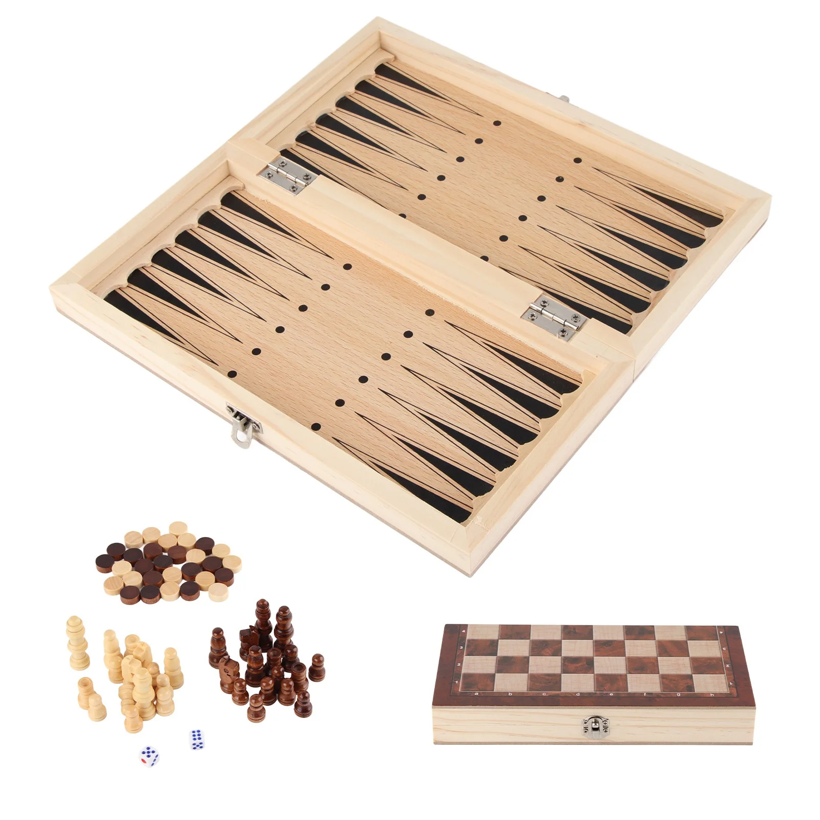 ZK20 3 in 1 Chess Board Game Set Intellectual Growth Chess Checkers Set for Family Friends Wood 24 X 24cm / 9.4 X 9.4in 4