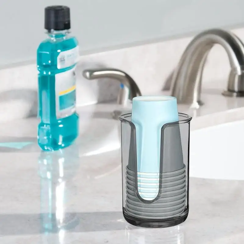 Bathroom Cup Dispenser Durable Clear Mouthwash Cup Holder Small Paper Dispenser Storage Holder For Vanity And Countertops