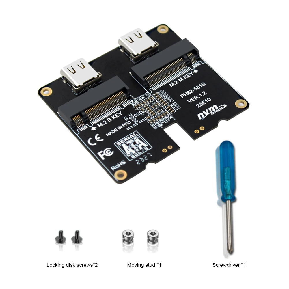 M.2 NVME 하드 디스크 어댑터 카드, 하드 드라이브 인클로저 어댑터 카드, 10Gbps JMS581 SATA NVME 지지대 M.2 SSD 2230-2280, USB3.1 Gen2