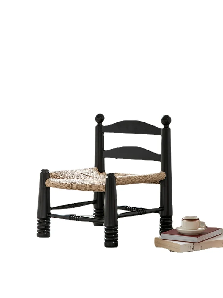 

ZC French Style Mid-Ancient Woven Solid Wood Low Stool Creative Personality Chair Stool