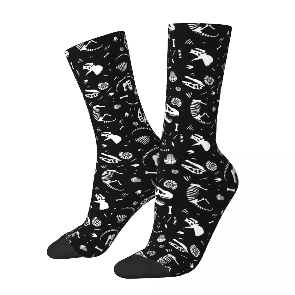 

Funny Men's Socks Black Pattern Fossils Vintage Harajuku Dinosaur Street Style Novelty Pattern Crew Crazy Sock Gift Printed