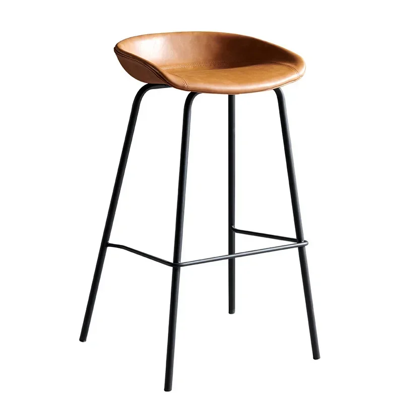 European Style Industrial Leather Art High Chair Bar Chair New Chinese Style Back Iron High Stool Front Desk Cashier 75cm