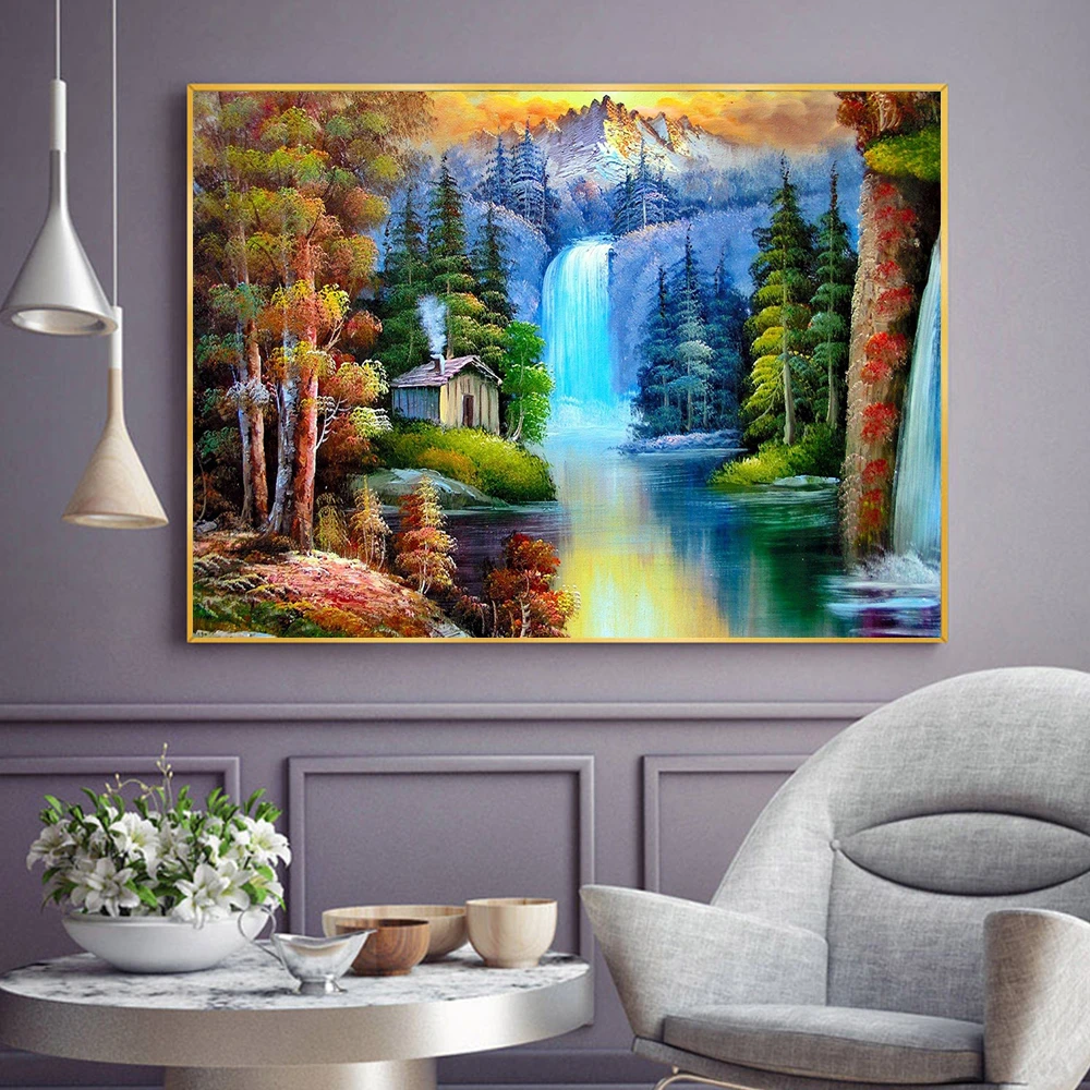 Waterfall Landscape 5D Diamond Painting Landscape Diamond Mosaic Rhinestone Embroidery Full Round Diamond Cross Stitch Kit