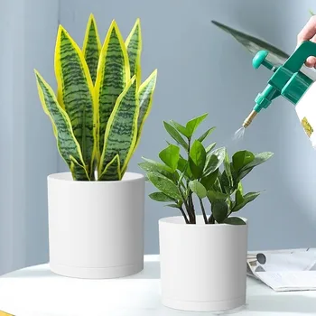 8 7 6 inch Plant Pots Set of 3 Cylinder Flower Pots for Outdoor Indoor Plants Drative Plastic Planters with Drainage Holes and 5