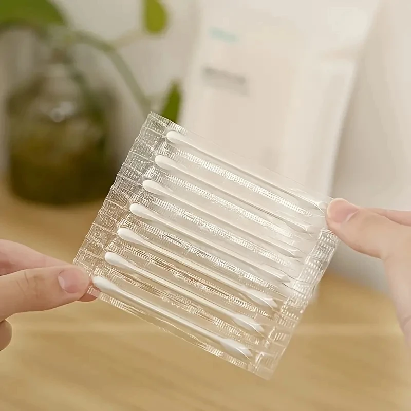 100Pcs Individually Wrapped Cotton Swabs Round Double Tipped Paper Sticks Cotton Buds for Ear Beauty Care 3
