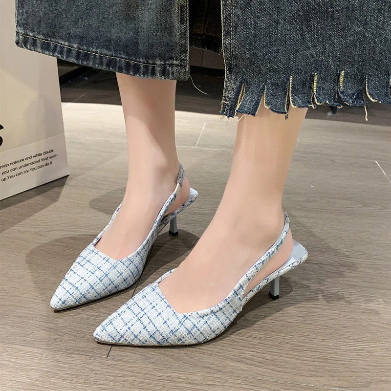 Sea Salt Blue Pointed High Heel Sandals for Women Back Hollow Half Headed Single Shoes Fashion Versatile Casual Shoes 5