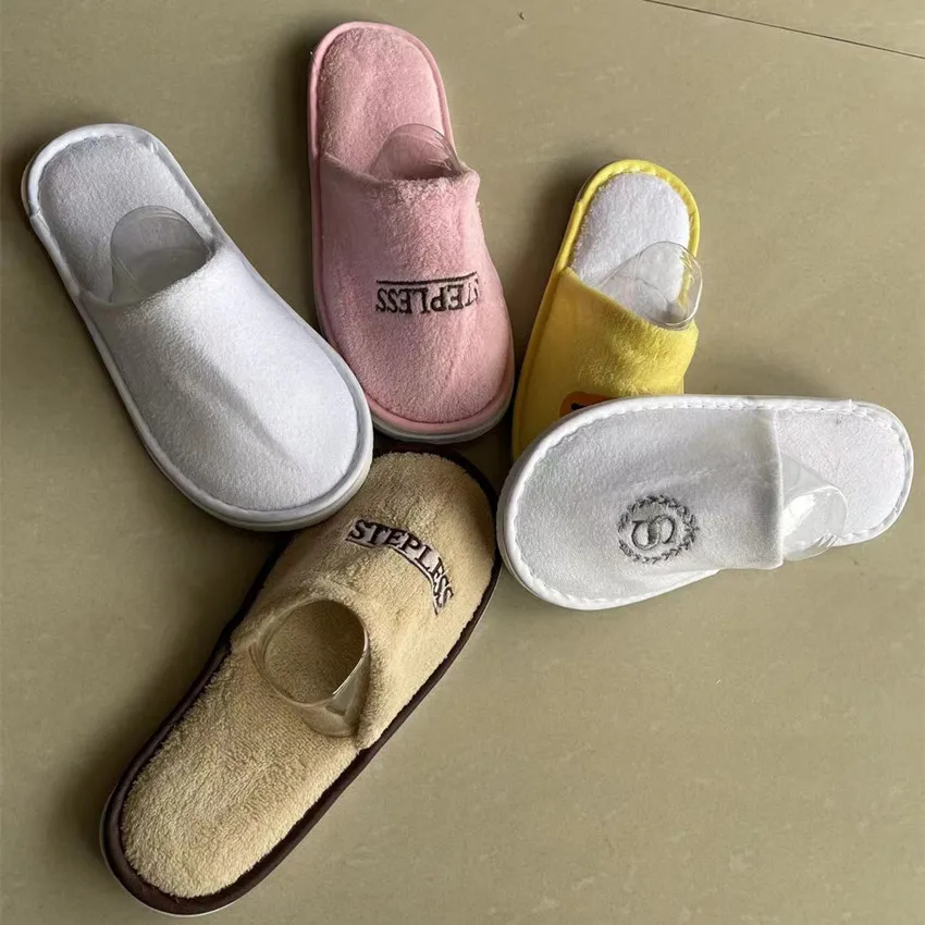 5 Pairs/Lot Winter Slippers Girls Boys Disposable Hotel Slippers Kid's Home Slides Travel Sandals Hospitality Guest Footwear