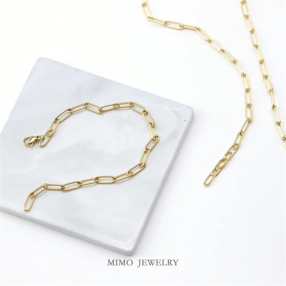 Titanium Steel Furnace Gold Plated 18k Gold Rectangular O Chain European and American Style Simple Necklace Bracelet  M-036