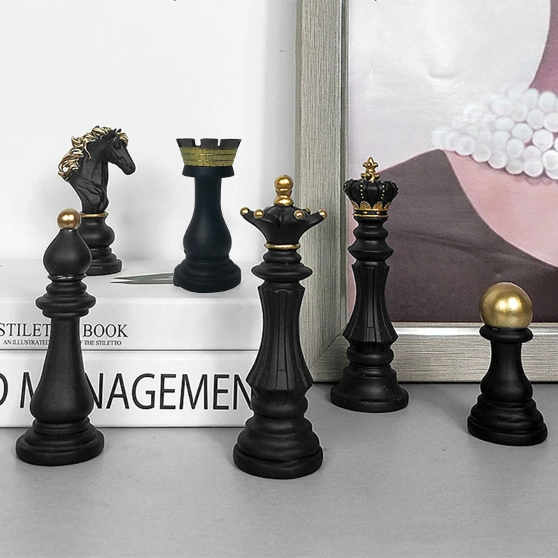 Chess King Queen Knight Statue Sculpture Ornament Collectible Figurine Craft Furnishing for Home House Decorations
