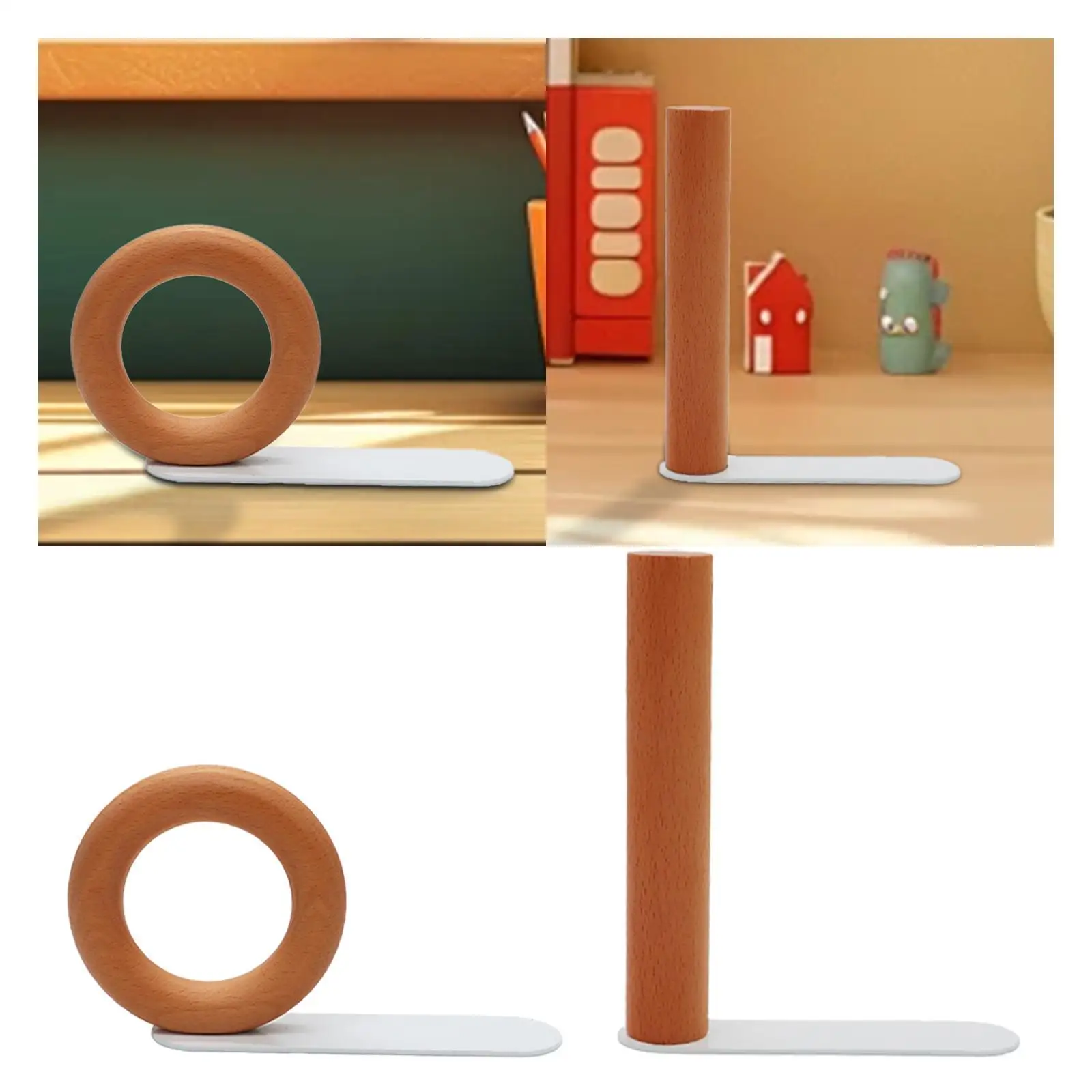 Wood Book End Geometric Book Support Wooden Decorative Bookend Book Stopper for Shelves School Library Bedroom Magazines