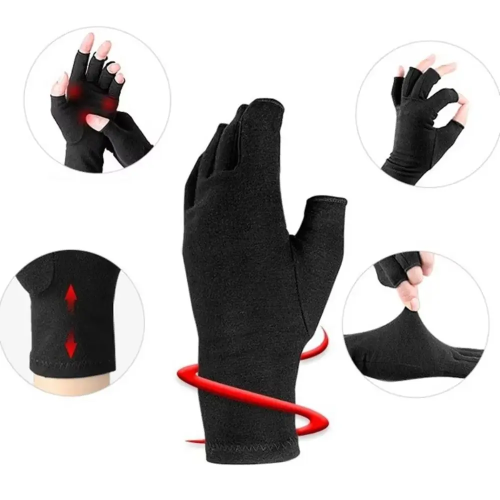 1 Pair New Cotton Polyester Compression Gloves Women Men Half Finger Elastic Wrist Support Black Pink Purple Finger Brace 5
