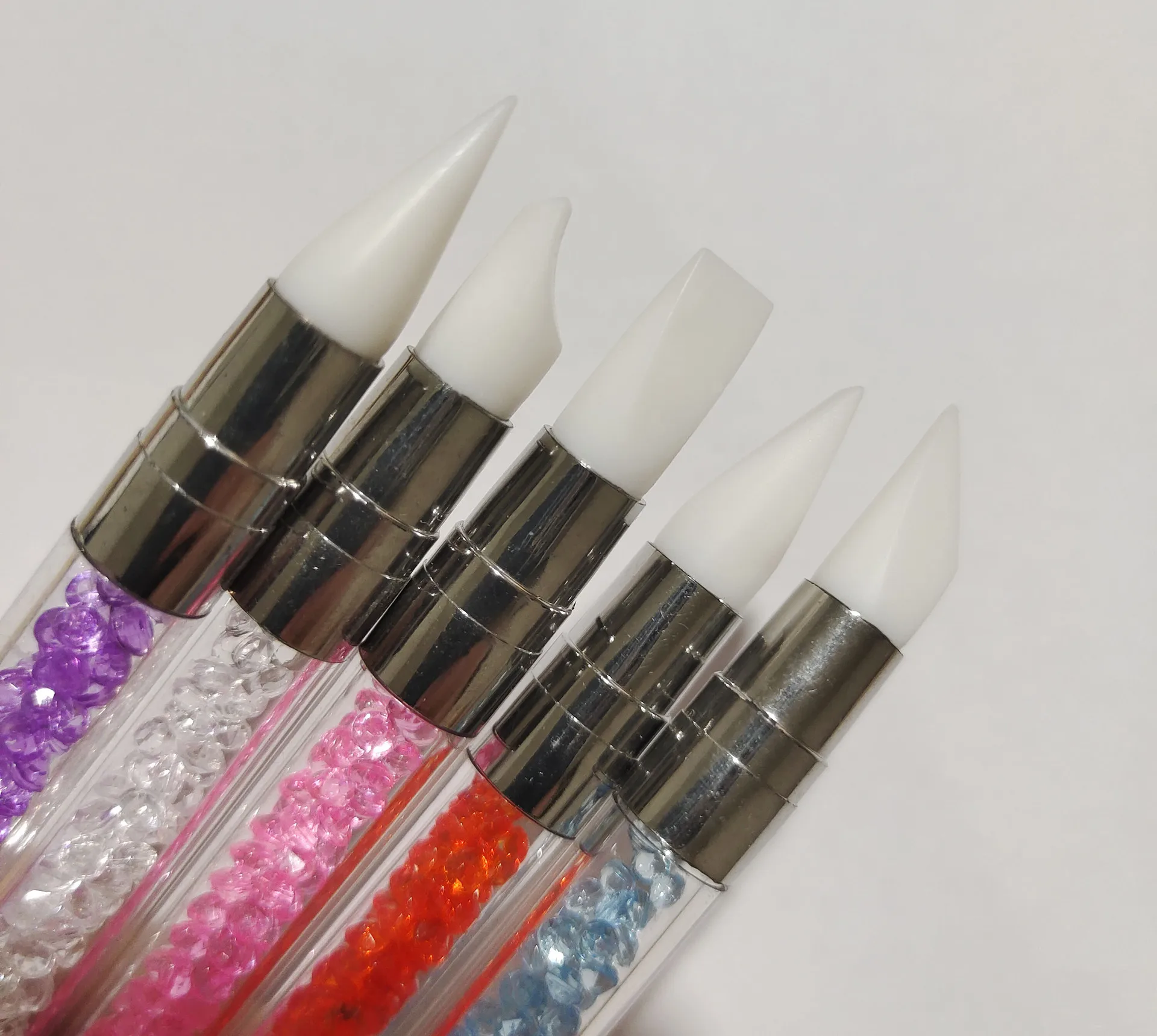 5Pcs Nail Art Silicone Brush Carving Painting Pencil 10 Tips UV Gel DIY Polish Dual-head Mirror Powder Sculpture Manicure Tool