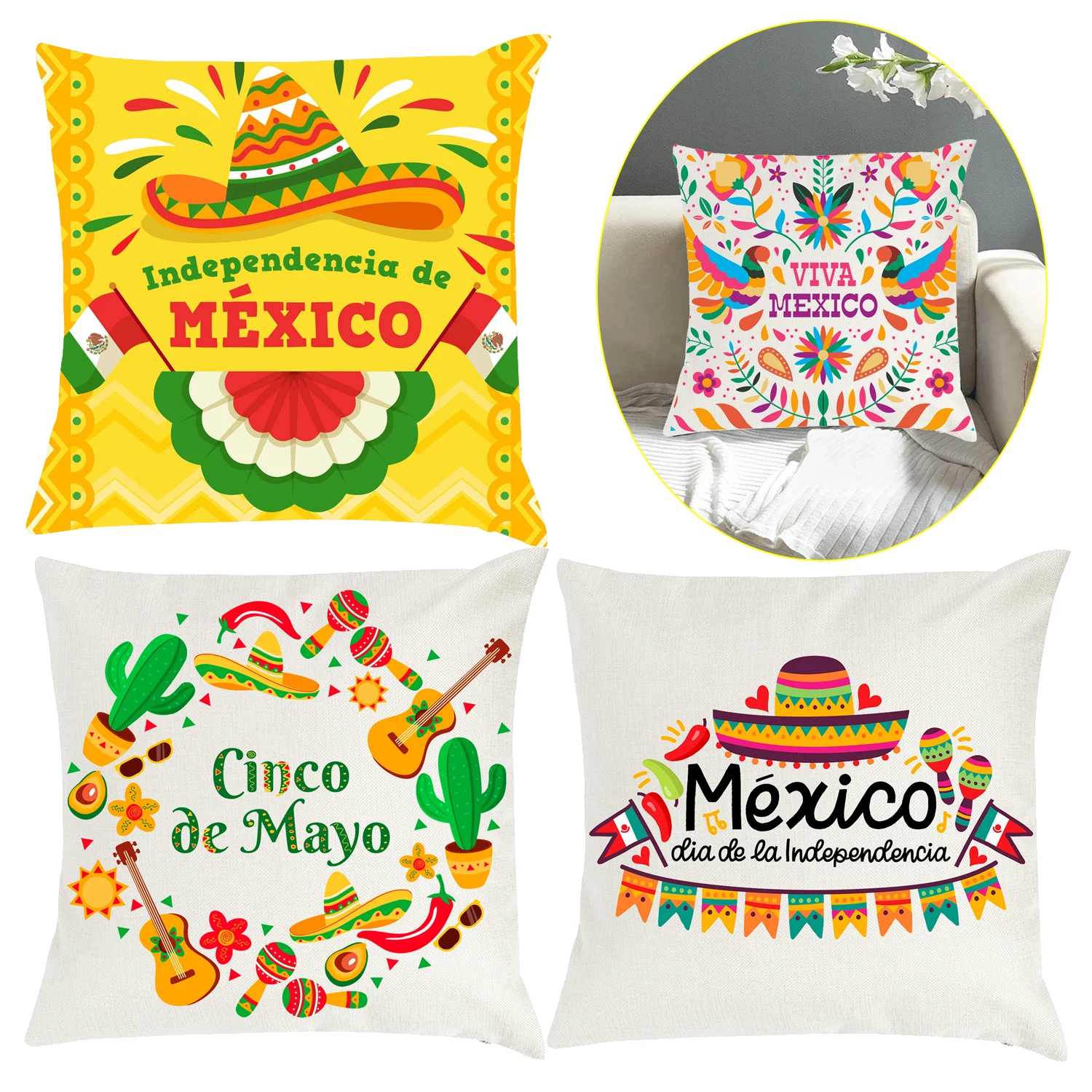 

Mexico Fiesta Cactus Skeleton Decorative Sofa Cushion Case Bed Pillow Cover Home Decor Car Cushion Cover Cute PillowCase 45*45cm