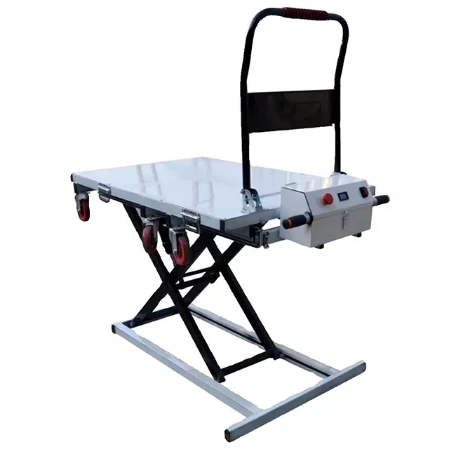 Portable electric powered self loading hand carts and trolleys flat lifting table hydraulic electric