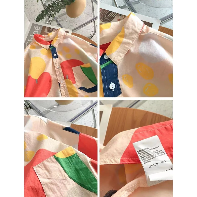 여성용 폴로 넥 스트리트웨어 프린트 가디건 탑, 반팔, 루즈 캐주얼 싱글 브레스트 블라우스, 올 매치 셔츠, 여름