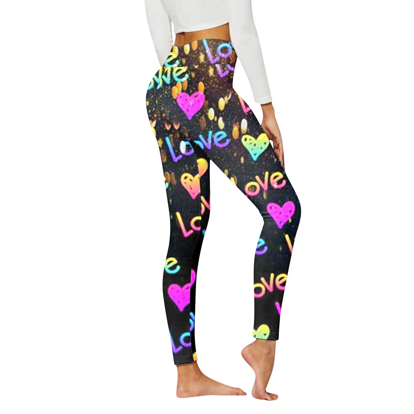 Womens Casual Fashion Pants Heart Print Sports Leggings