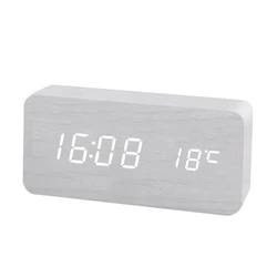 Sleek Wooden LED Desk Alarm Clock with Temperature Display (WHITE)