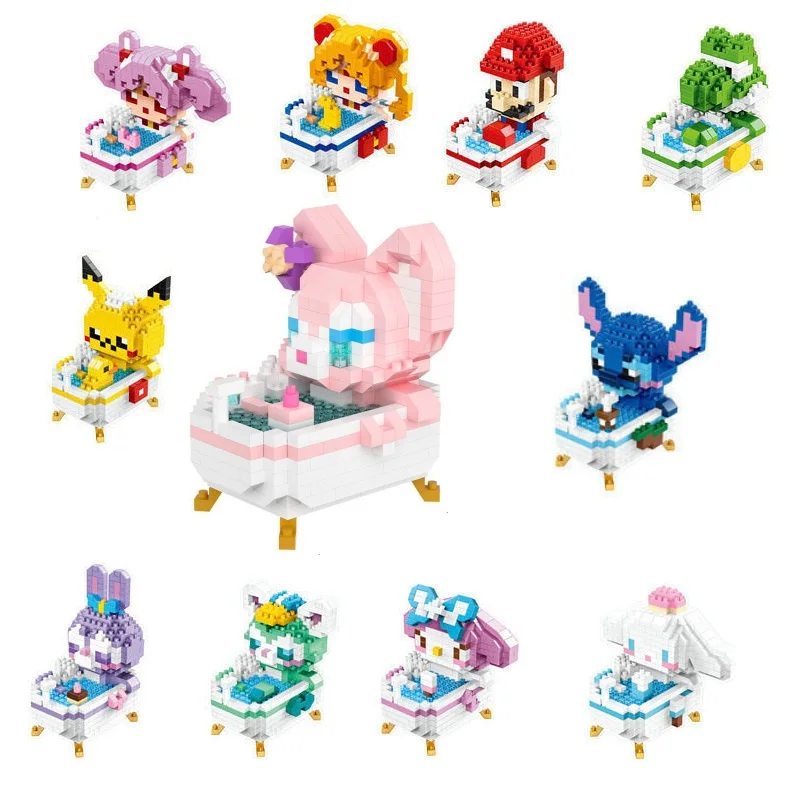 

Cartoon Magic Mini Blocks Bathtub Stitch Yoshi Bricks Micro Anime Building Toy Figures Kids Gifts Girls Present Christmas