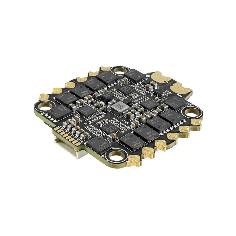 ESC 70A AM32/BLHeli_32 2-8S pour drone FPV monté sur un bras de drone, câbles de moteur branchés