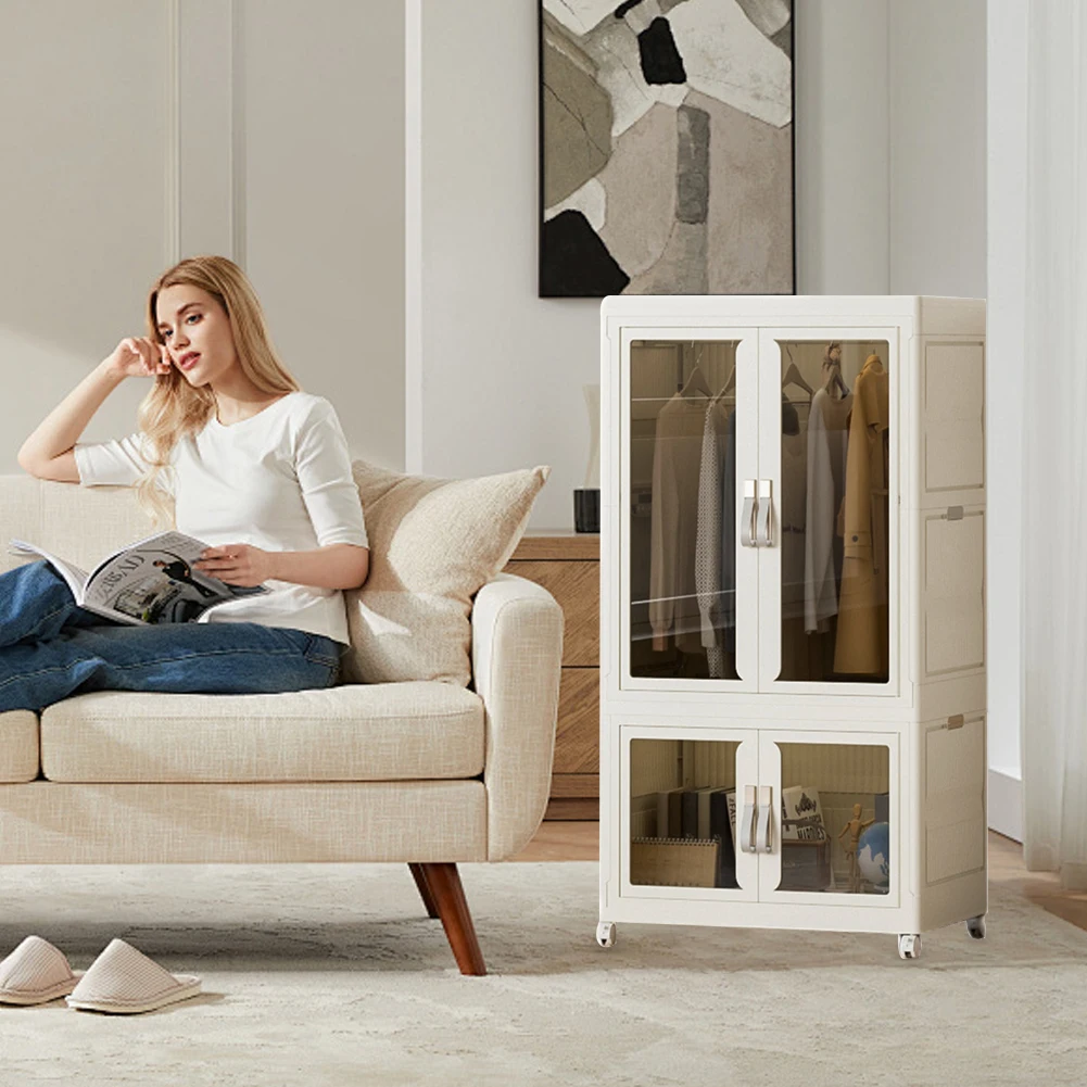 Portable Closet Collapsible Wardrobe Large Capacity Storage Organizer with Clear Door Closet Organizer for Living Room Bedroom