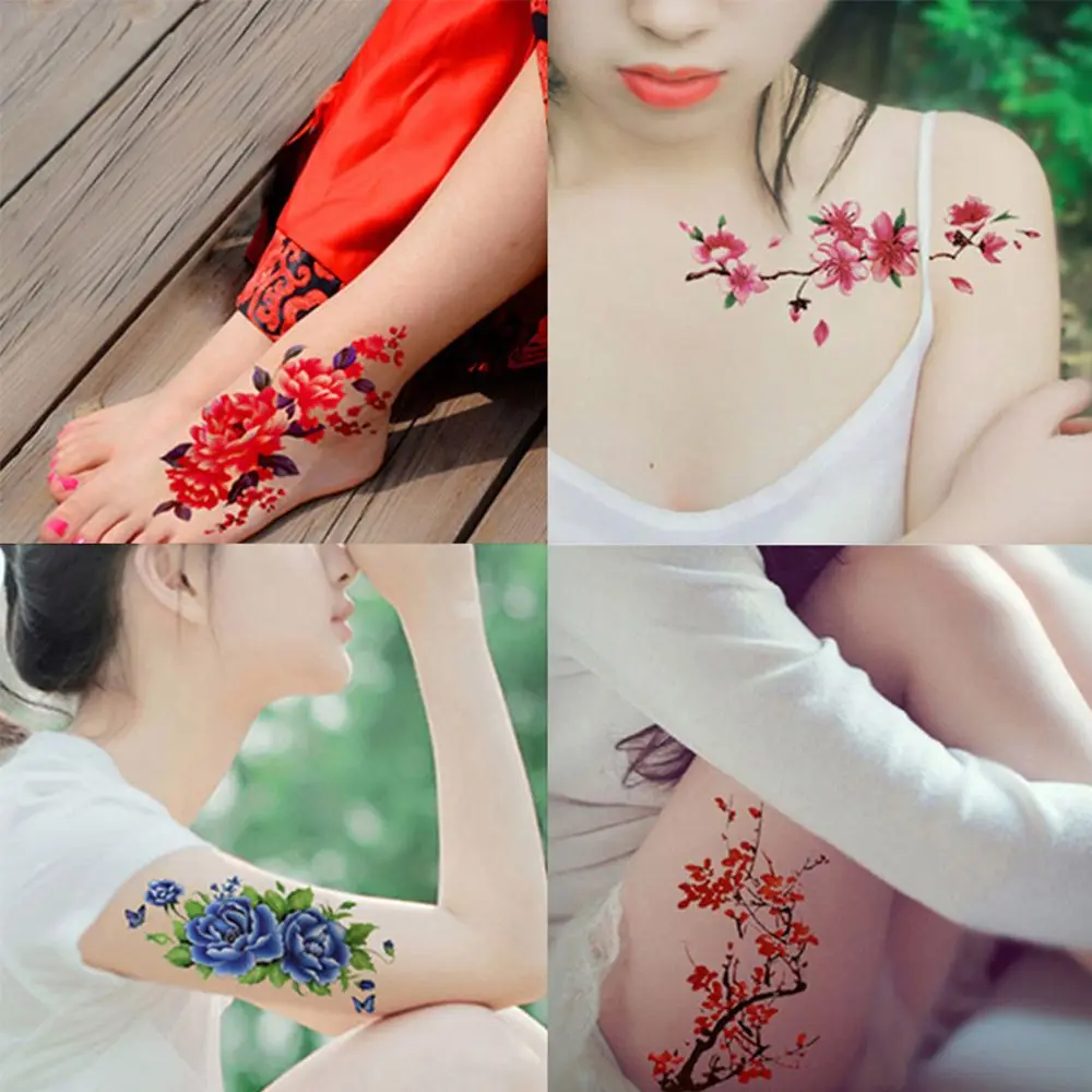 Lady Fashion Waterproof Flowers 3D Beauty Makeup Water Transfer Arm Leg Art Body Art Temporary Tattoo Stickers Fake Tattoos