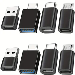 8 - Pack USB - C Female to USB 3.0 Male Adapter Set for Laptops and Smartphones (Black)