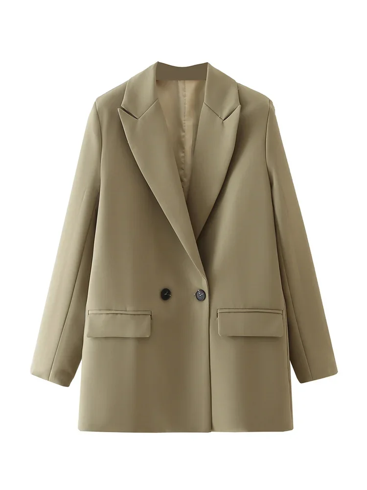 Women Chic Office Lady Double Breasted Blazer Vintage Coat Fashion Notched Collar Long Sleeve Ladies Outerwear Stylish Tops