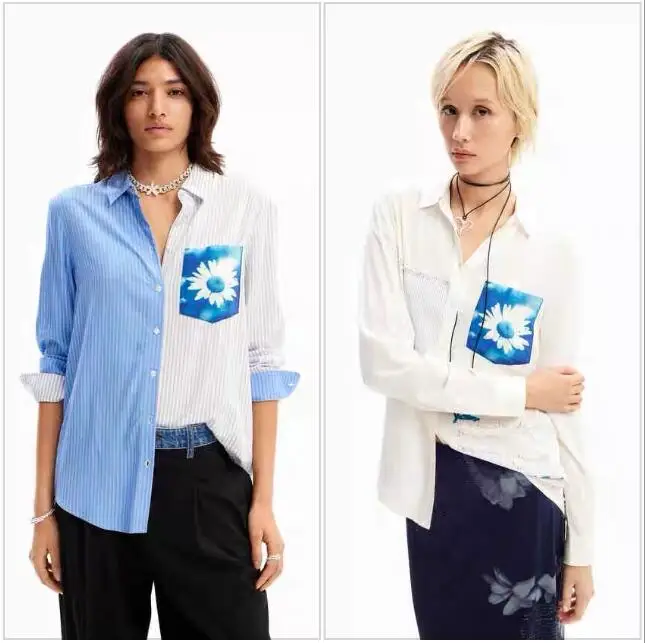 

Международная торговля, оригинальная женская рубашка Испании D, Повседневная тонкая рубашка с длинными рукавами и принтом ромашки на весну