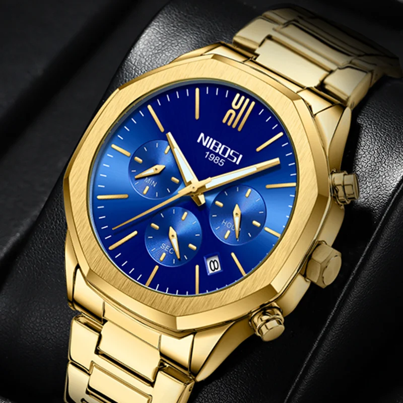 Nibosi Men's Watch Top Brand Luxury Business Watch Gold Watch Men