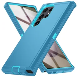 Rugged Military - Grade Shockproof Phone Case with Kickstand - Hard PC+TPU Back Cover for S23 (Sky Blue - Blue)