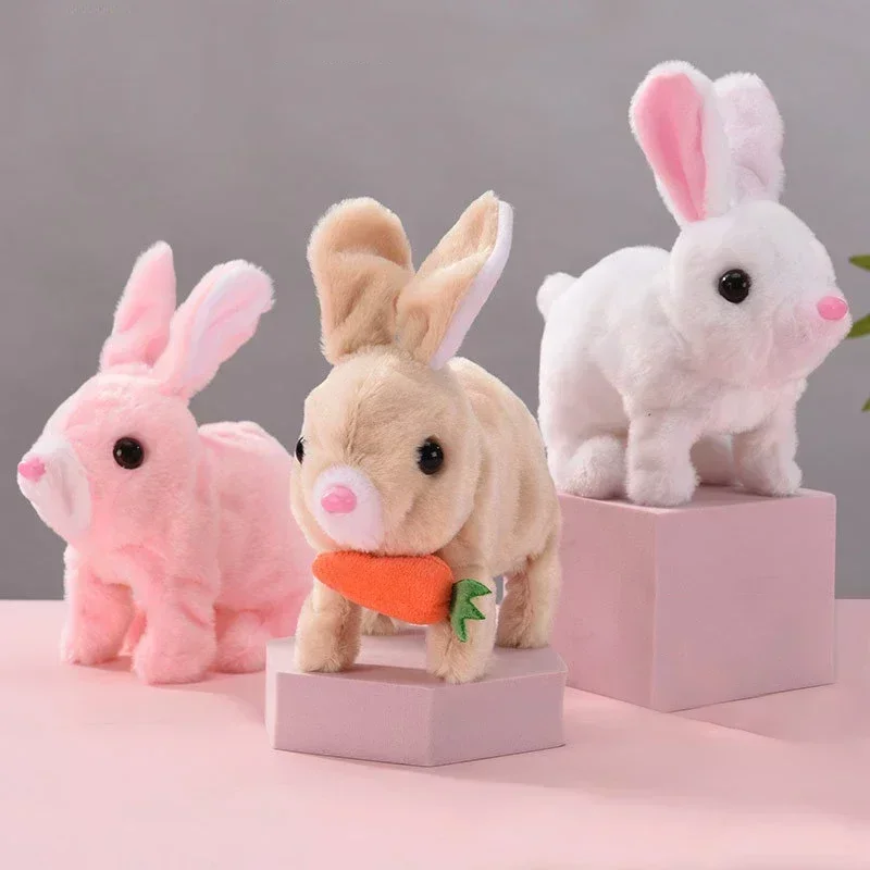 Plush Toys Electronic Pet Rabbit Toy Simulation Electric Toy Cartoon Small Solid Color Plush Electric Rabbit Walk And Nod Animal Doll Toy Men And Women Child