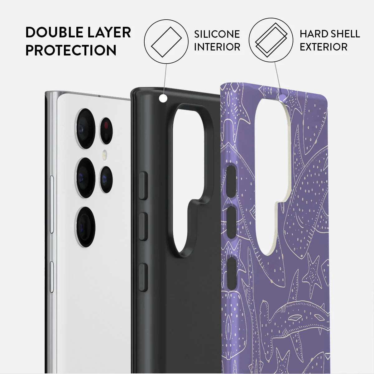 Purple Shark Pattern Shockproof Phone Case - Hard Acrylic Cover